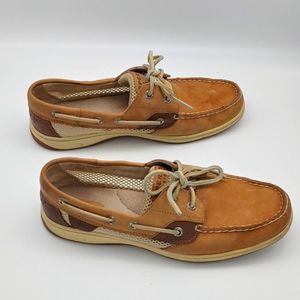 SPERRY TOP-SIDER TAN LINEN "BLUEFISH" (9518382) BOAT SHOES – WOMENS 9.5M